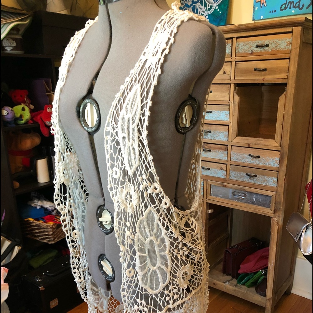 Long ivory crochet duster